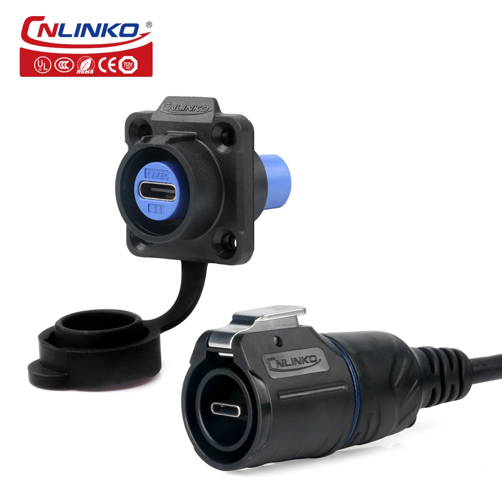 CNLINKO Type-C USB 3.1 Connector IP67 Waterproof 5A Data & Power Interface Fast Charging Data Transmission Plug Socket Connector