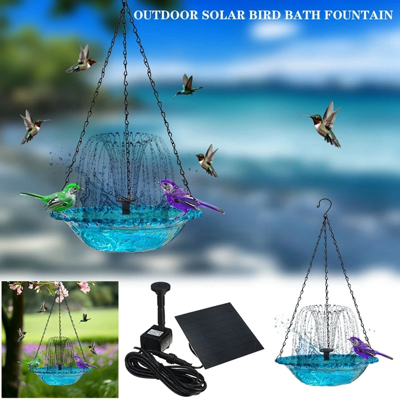 

Hanging Birds Bath with Solar Fountain Pump, Durable Bird Bath Drinking Bowl with Solar Powered Pump for Outdoor Garden Backyard