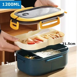 Portable Sealed Lunch Box 2 Layer Mesh Kids Leak Proof Bento Snack Box with Cutlery Microwave Safe Food Storage Container