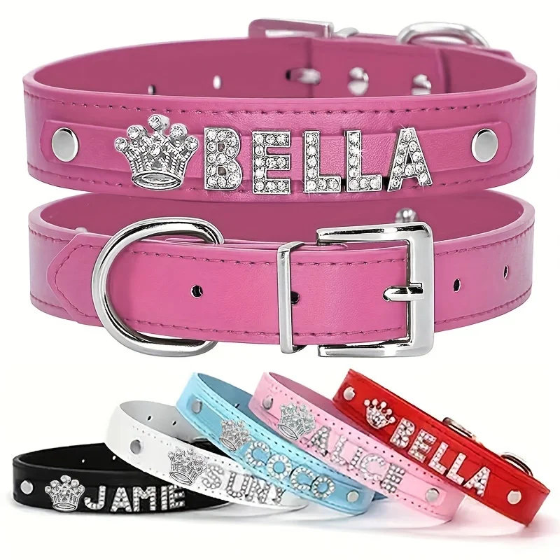 Personalisiertes Hundehalsband aus Kunstleder mit Strass-Herz und Sternform für Welpen und Katzen, ID-Halsband für S, M, L Hunde – Detail 2