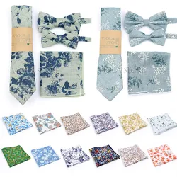 New 45 Colors Hot Floral 4 PCS Set 6.5cm Cotton Tie Pocket Square Bowtie Fashion Men Kid Wedding Party Cravat Gift Accessory Top