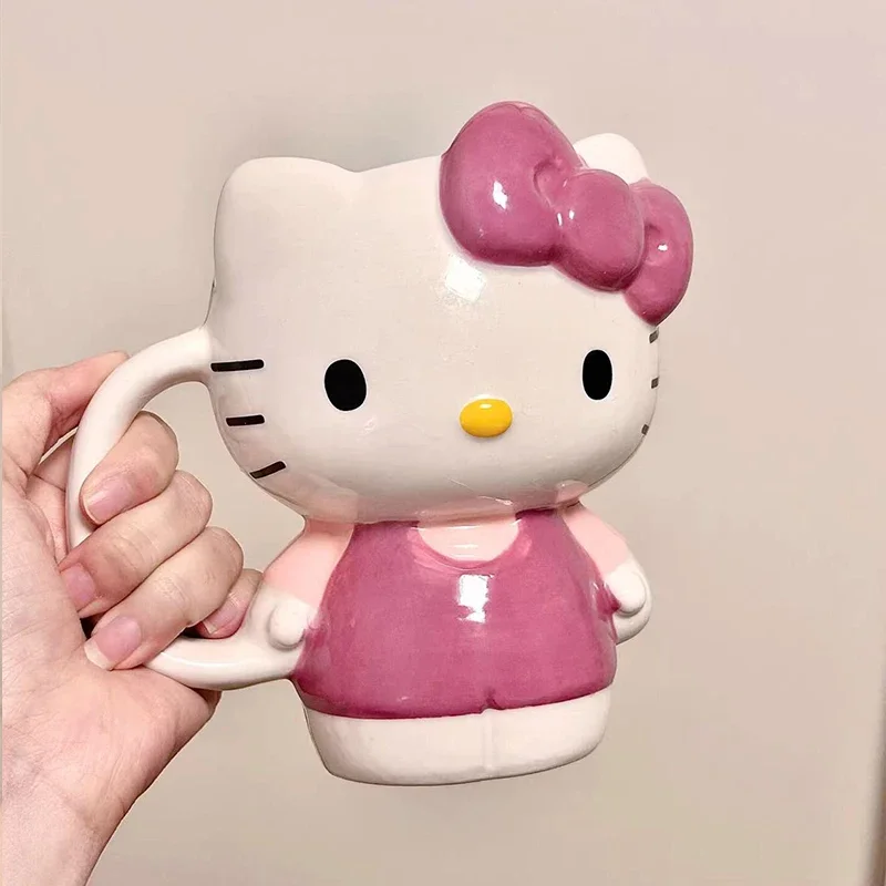 Hello Kitty Copo Cerâmico para Crianças, Copa Anime Kawaii, Caneca Criativa, Símbolo do Coração, Desenhos Animados Doces, Copo de Água, Maré Criativa, Presente Infantil