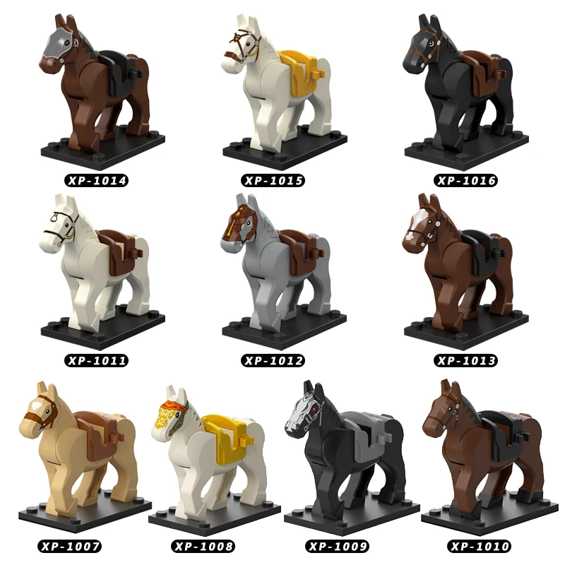 

MOC Horse Accessories Building Blocks Military Army Bricks Self-Locking Figures Dolls White Grey Brown Horses Riding Animal