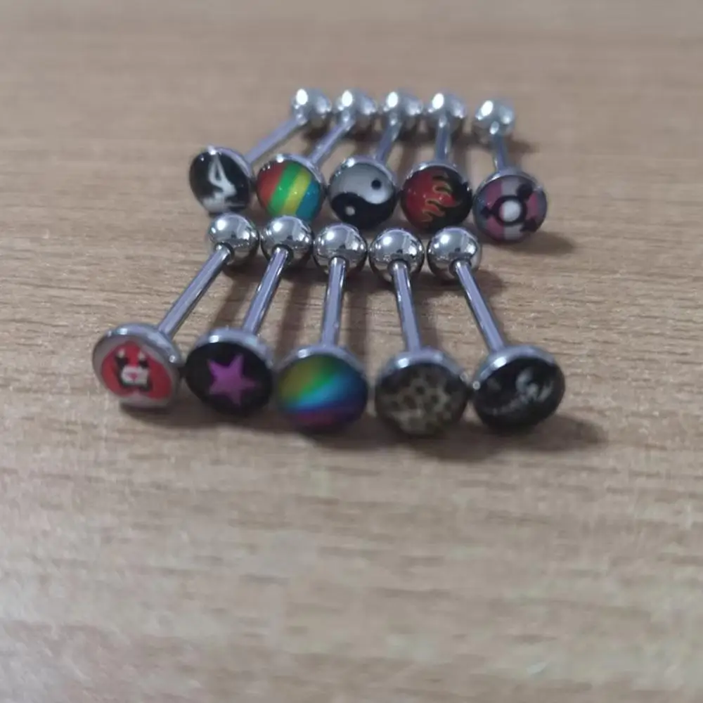 1/10Pcs Set Men Funny Tongue Piercing Barbell Stainless Steel Tongue Rings Fashion Body Jewelry For Unisex Multiple Styles