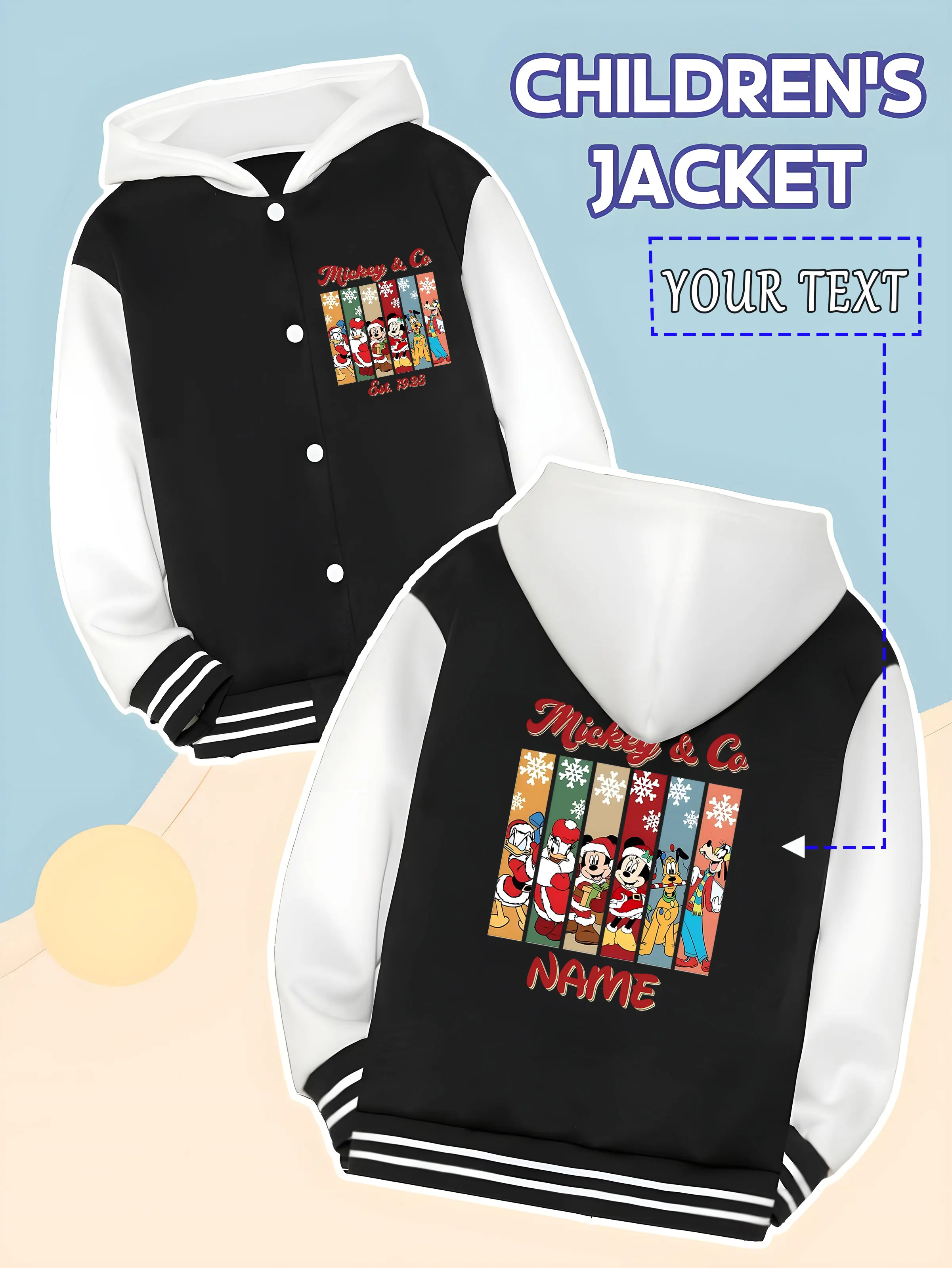 

MINISO Disney Christmas Character Striped Kids Baseball Jacket - Character Christmas costume stripes, colorful, perfect for scho