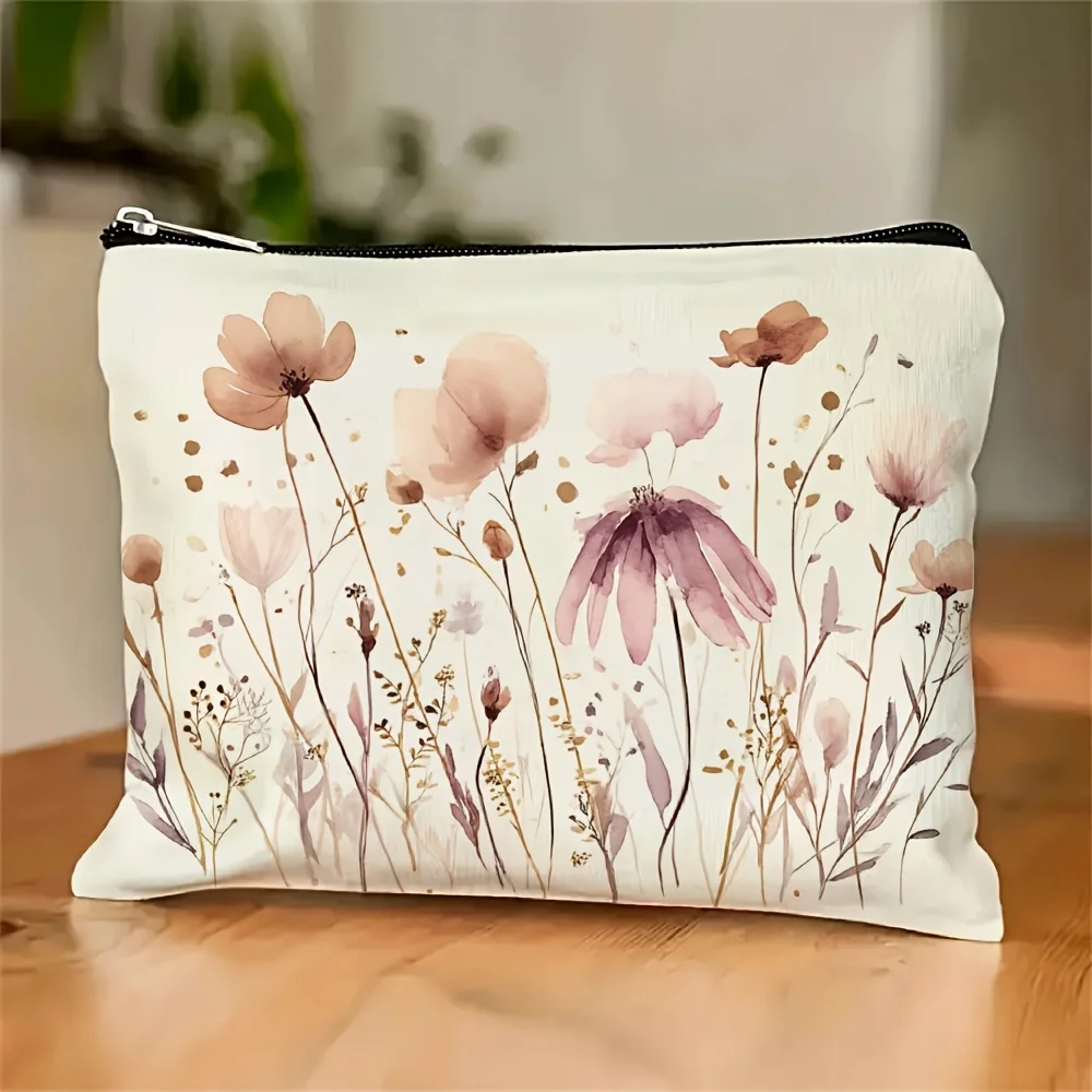 

A Floral Printed Makeup Bag- Multifunctional Zipper Pouch, Jewelry Storage Bag, Perfect Travel Zipper Small Storage Bag.