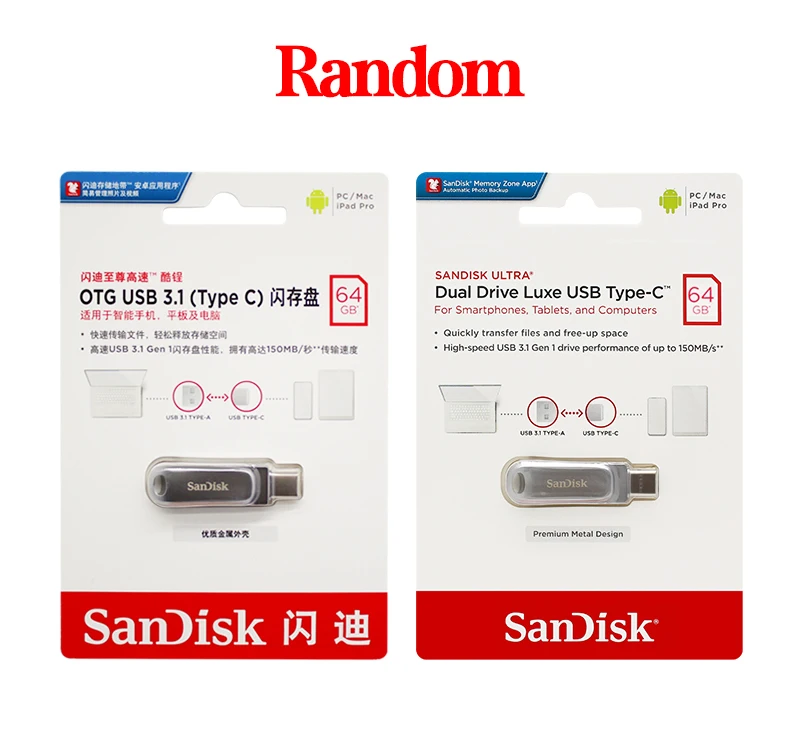 SanDisk Ultra Dual Drive Luxe DC4 USB3.2 Gen1 Type-C USB-A U Disk 32GB 64GB 128GB 256GB 512GB 1TB Metal 400MB/s OTG for Laptop