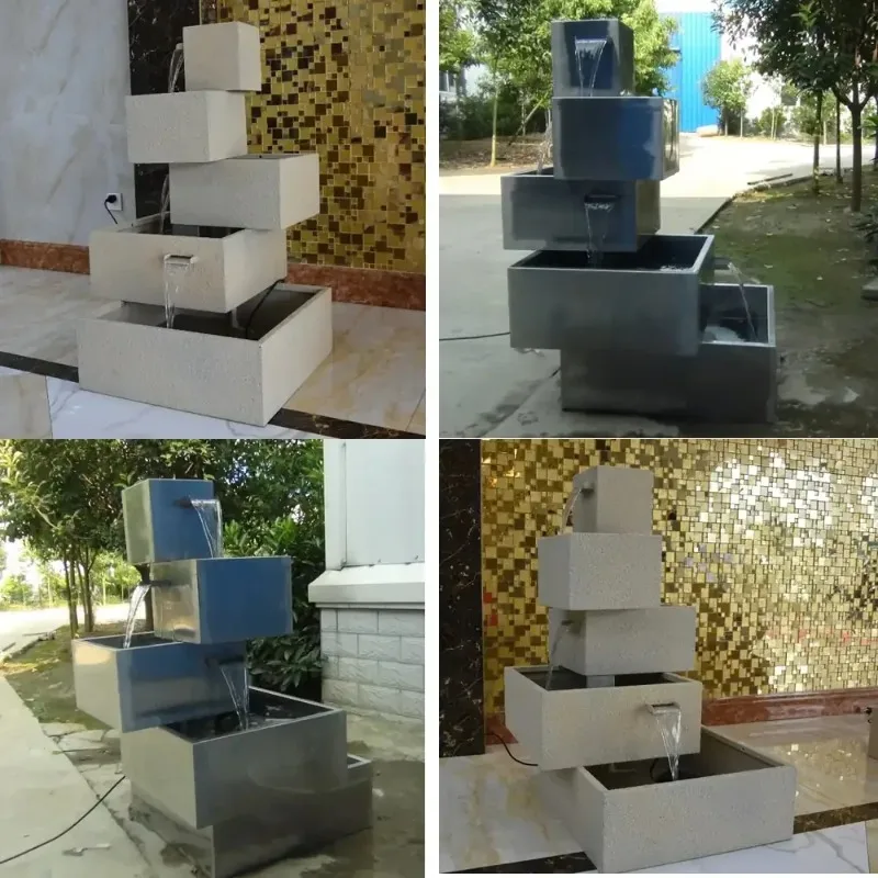 2026 Hot Sale Sandstone Fountain for Outdoor Garden Park Exterior Use with LED Light Emitting Diode Water Feature