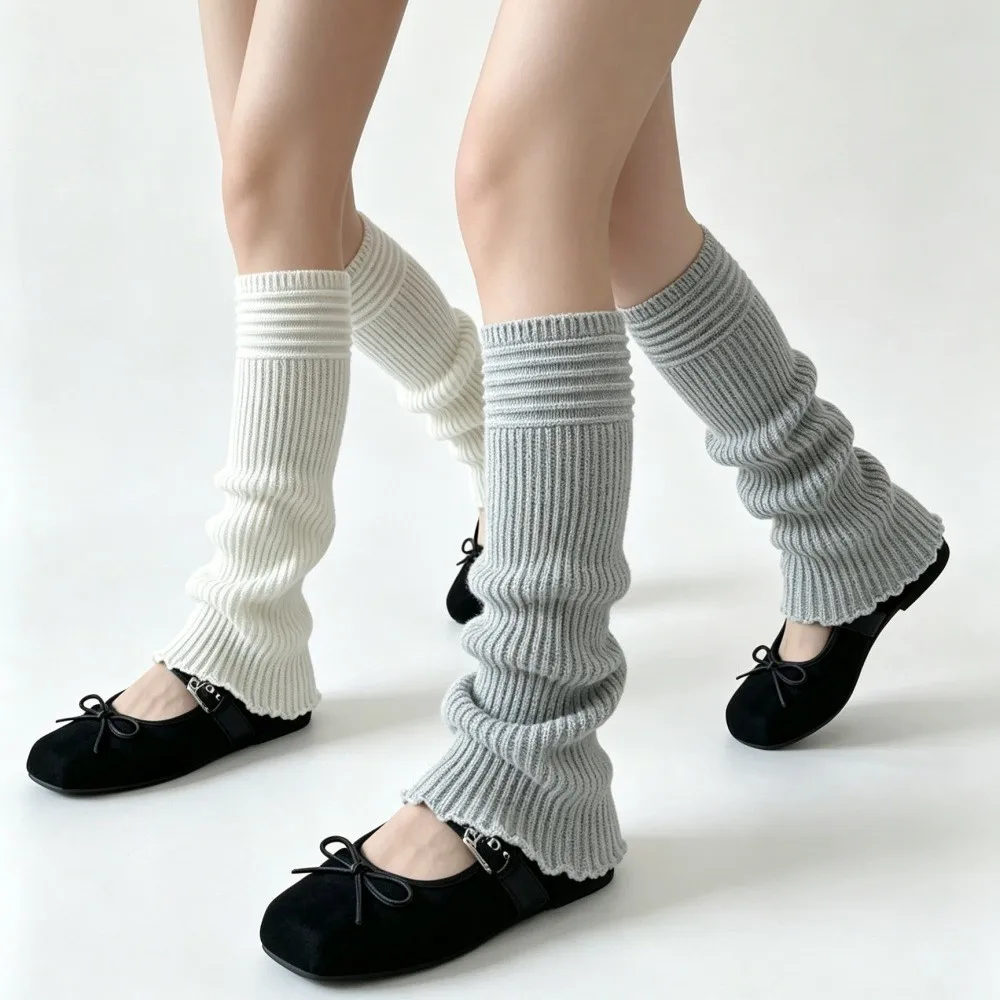 42cm Autumn Winter Knitted Leg Warmers Y2K Ruffle Boot Cuffs Lolita Style Women Warm Stacked Foot Cover Socks