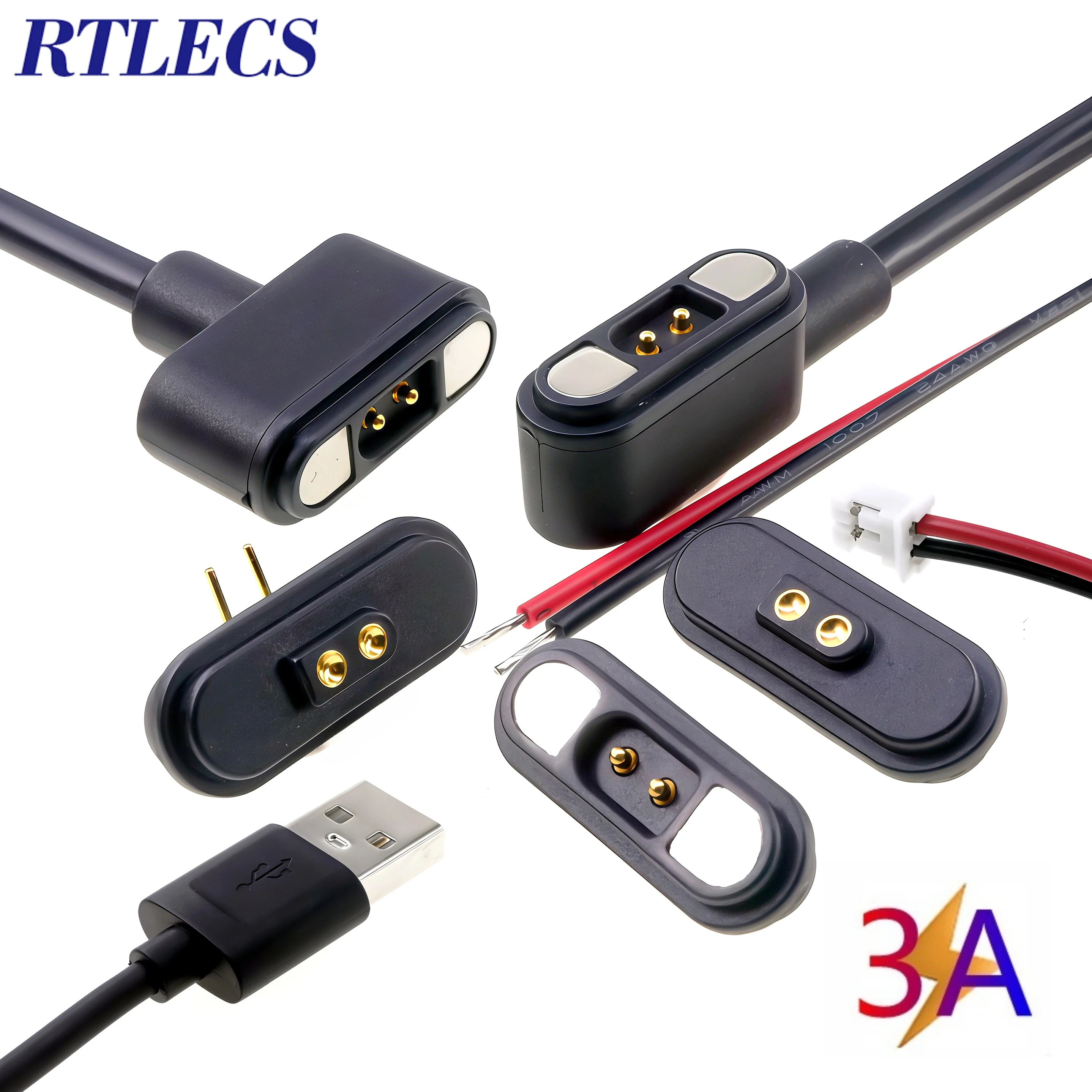 1 Set Magnetic Pogo Pin Connector 2 Pin Strong Force Female Pitch 2.8mm Pad Waterproof USB Cable Adapter 3A High Current