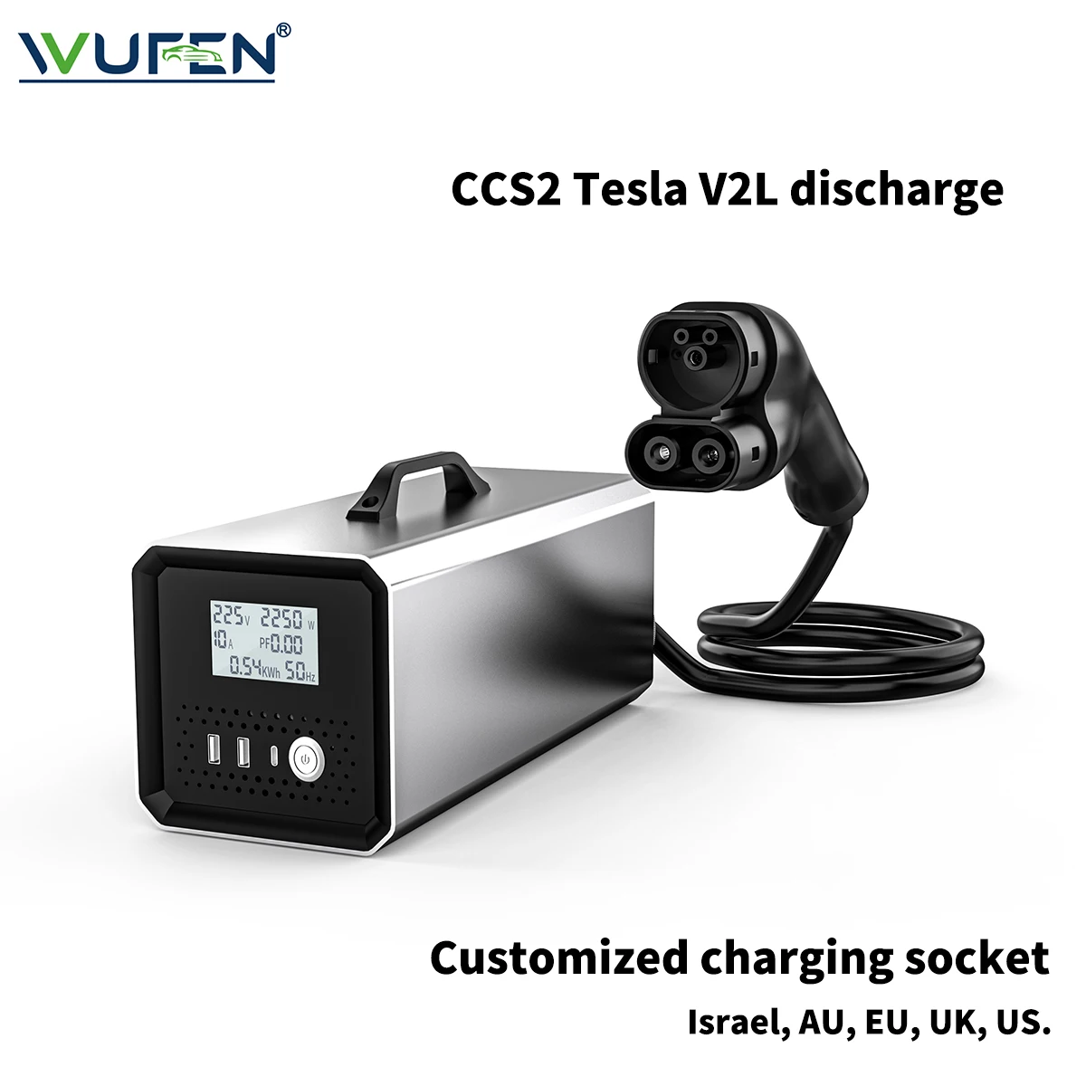 WUFEN CCS2/US Tesla V2L Electric Car Side Discharger 3.5KW AU US UK EU Socket Outdoor Charging Station For Tesla Model 3 X Y