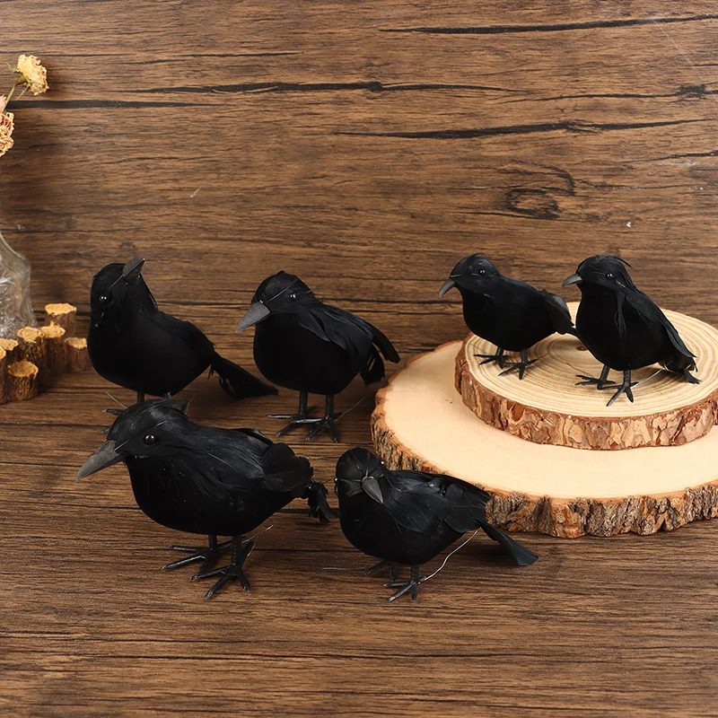 1 buah simulasi kecil burung palsu realistis Halloween hitam gagak Model ornamen burung simulasi dekorasi rumah hewan menyeramkan mainan