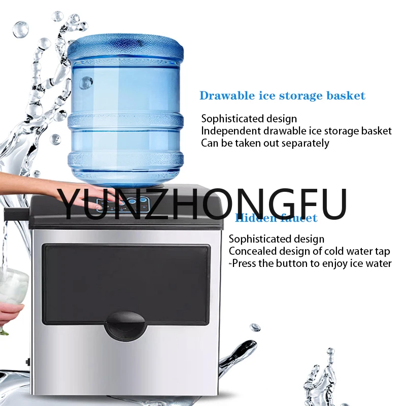 

25KG Commercial High Quality Ice Making Machine English Panel Household Ice Cube Maker Tea Milk Shop Automatic Water Inlet