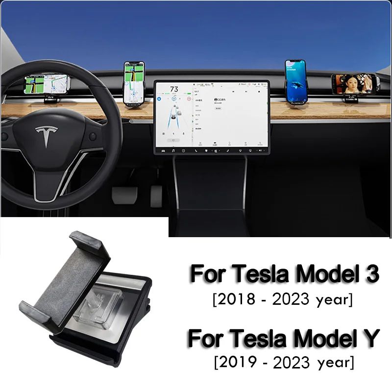 For Tesla Model 3 Model Y 2018-2023 Smart Phone Car Mobile Phone Holder 360 Degrees Rotating Solar Powered Bracket