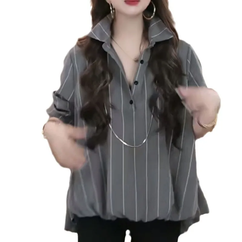 

New Vertical Striped Long-sleeved Shirt for Women Spring and Autumn Shirt Fashionable Loose Versatile Top for Women