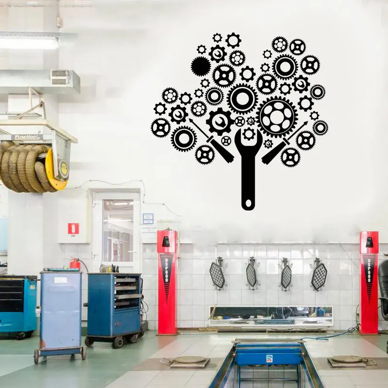 Gears Mechanic Auto Car Service Garage Repair Wall Stickers Vinyl Interior Decor Window Decals Removable Mural Wallpaper A109