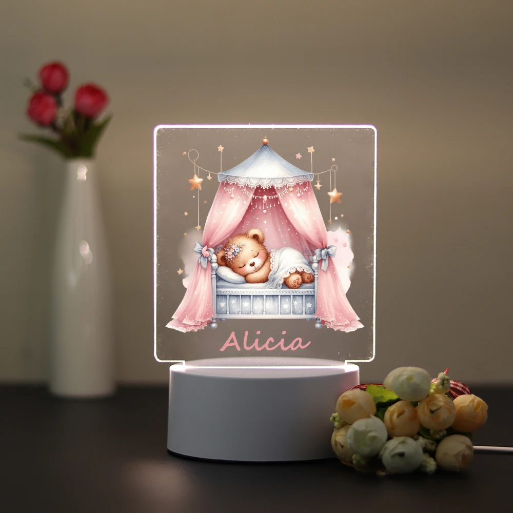 Imagem -03 - Personalizado Custom Bear Night Light com Crack 3d Ilusão Lâmpada para Decoração Home Presente de Aniversário Moderno