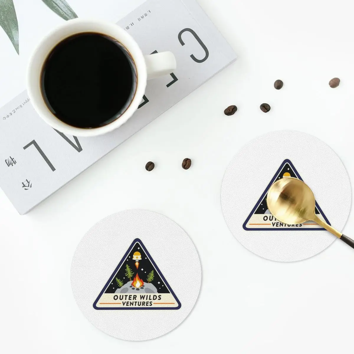 Outer Wilds Ventures Patch Coasters PVC Leather Placemats Waterproof Coffee Mats for Home Kitchen Dining Pads Set of 6