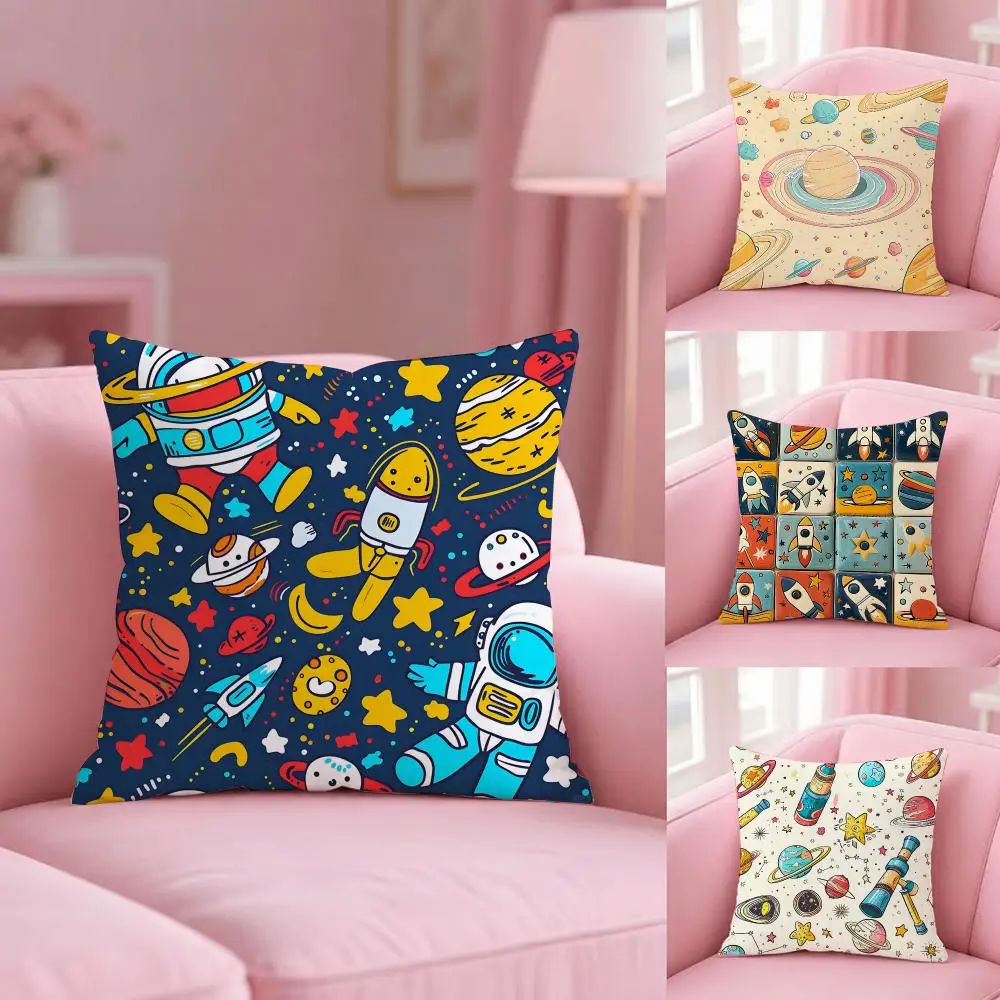 Cute Space Series Cushion Cover Soft Plush Pillowcase Double Side Cozy Cushion Cover Aesthetic Sofa Home Decor Gift