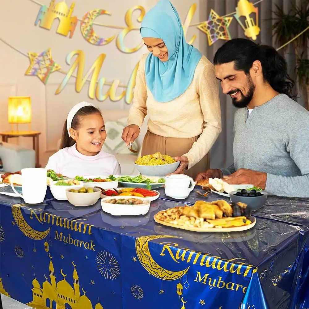 10pcs/1set Middle East Moon Festival Theme Tablecloth, Disposable Waterproof and Oil-resistant PET Party Plastic  Tablecloth