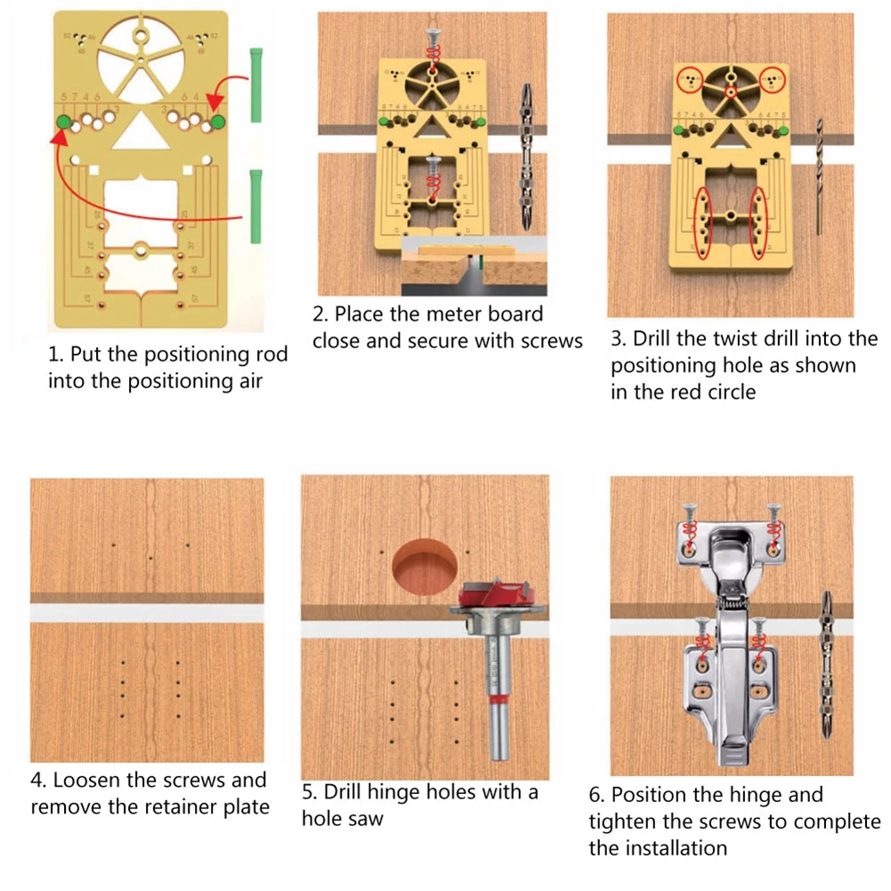 Woodworking Hinge Hole Puncher,Hinge Jig Hole Drill Guide Bit Wood Cutter Carpenter Woodworking Hole Opener Template B