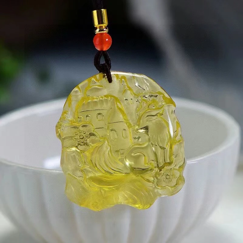 Natural Yellow Citrine Quartz Fox Pendant 37.5*34.5*11.3mm Women Men Jewelry Citrine Wealthy Necklace AAAAA