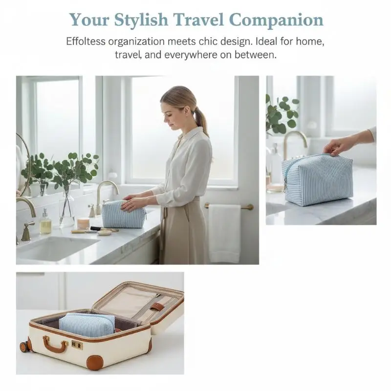 Fashion Women StripFashion Women Sed Cosmetic Bags Striped Storage Make Up Bags For Women Lady With Zipper Travel Bag Makeup Bag