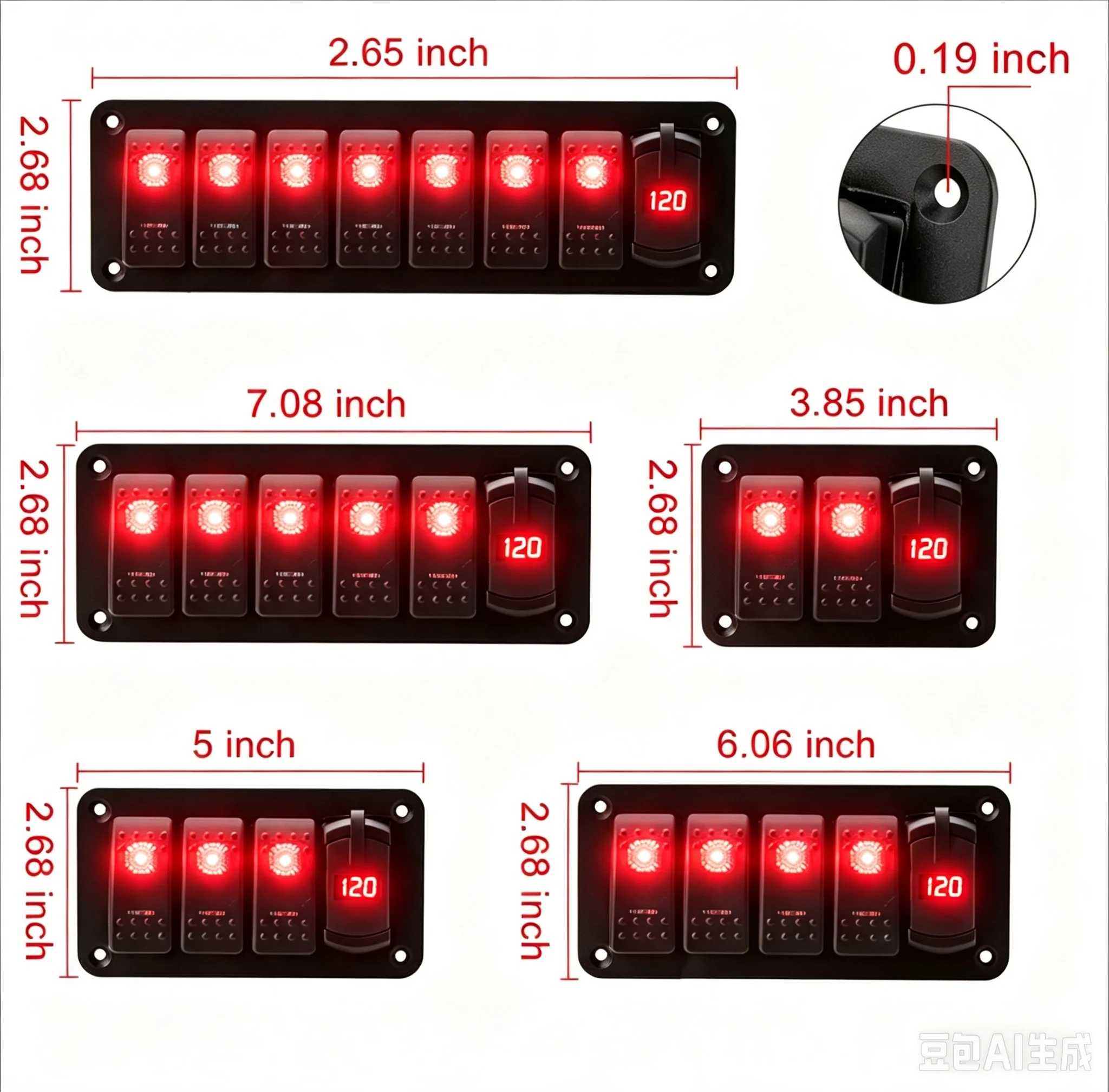 12V 2/3/4/5/7 Gang Waterproof Marine Switch Panel Dual USB 4.2A Charger LED Voltmeter for Boat Truck RV Caravan,Red,Green,Blue