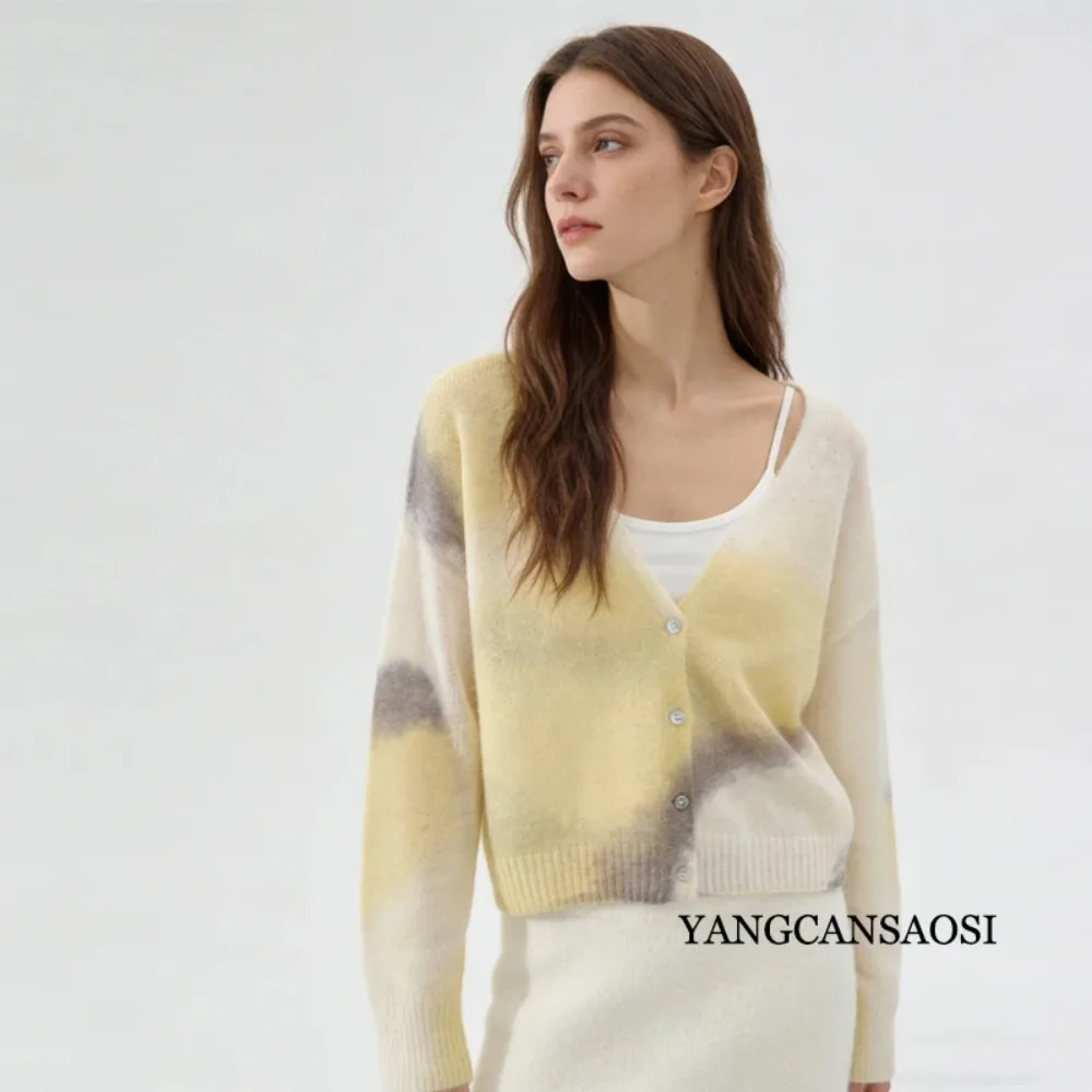 Haut en laine 60%, pull tricoté à manches longues de couleur dégradée pour femmes, Style paresseux, décontracté et confortable, nouveau Style printemps 2026