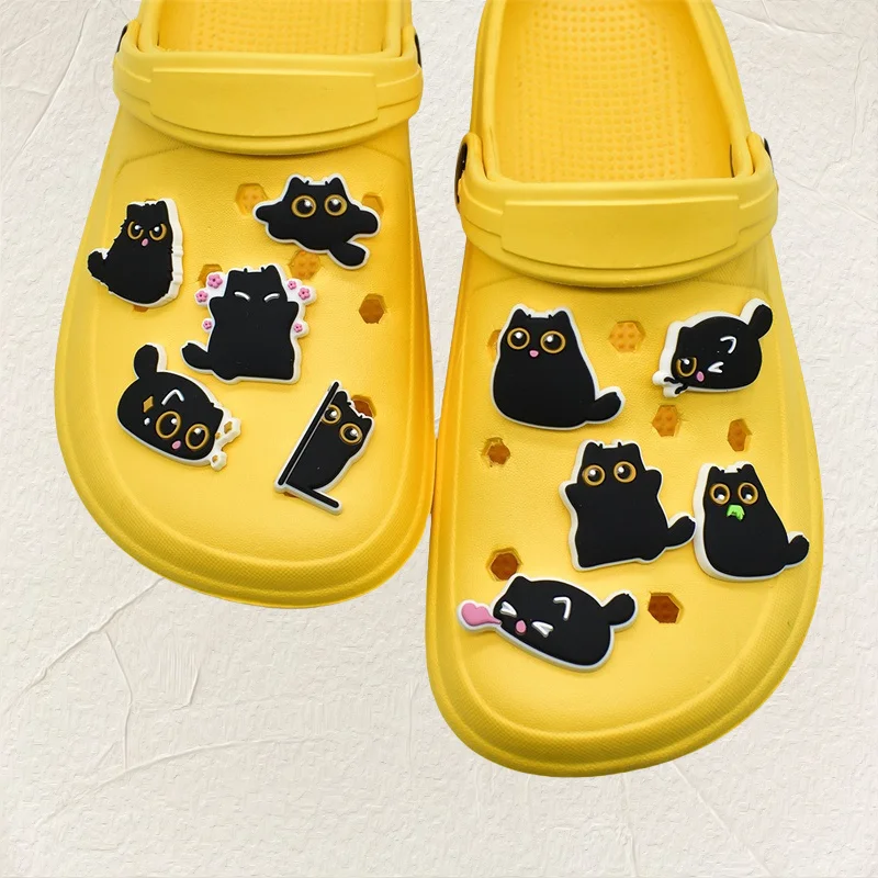 15Pcs Cat Pin Shoes Sphinx Black Cat Cute Shoes Glamour Ladies Girls Children's Sandals Accessory Buckle Decoration