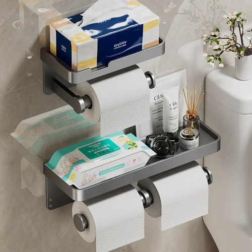 Imagen 2 del producto Soporte de papel higiénico montado en la pared, soporte de papel higiénico de aleación de aluminio, estante de pañuelos, soporte de pañuelos para el baño, accesorios de baño