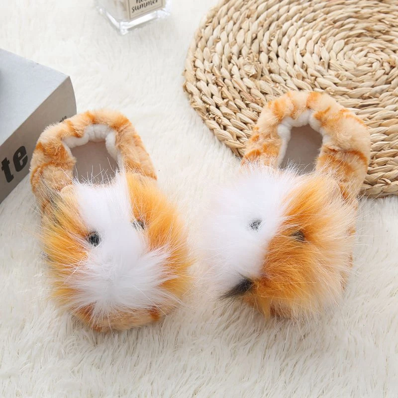 New Toddler Girl Slippers for Boys Winter Baby Loafers Plush Warm Cartoon Cat Rubber Sole Children Home Shoes Kid House Footwear