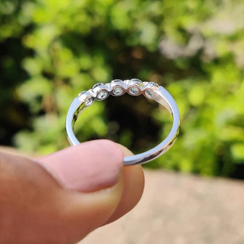 

RAPRGOLD GRA Certified Five Round Moissanites Half Eternity Ring S925 Sterling Silver Wedding Ring for Women Fine Jewelry Gifts