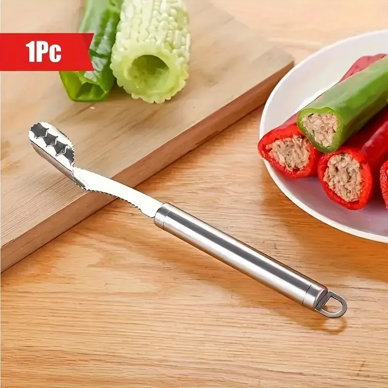 8.86 Inch Stainless Steel Pepper Corer, Removes Seeds & Core from Bell Peppers, Chili, Easy to Use & Clean, with Hanging Ring