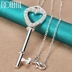 DOTEFFIL 925 Sterling Silver AAA Zircon Heart Key Pendant Necklace 18-30 Inch Chain For Woman Fashion Wedding Engagement Jewelry