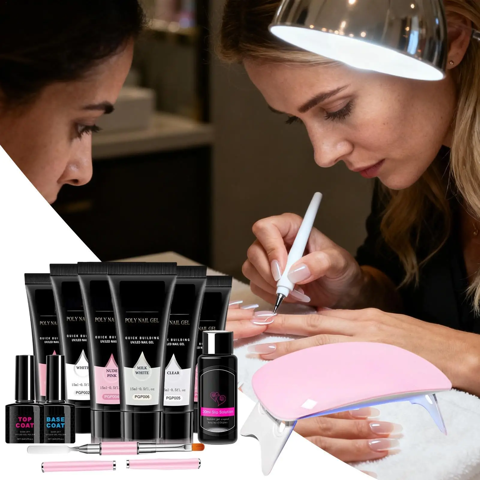 

Nail Extension Gel Kit 6 Colors Manicure Tool With UV Lamp Nail Extension Top Gel for Traveling Business Trip Home Outdoor