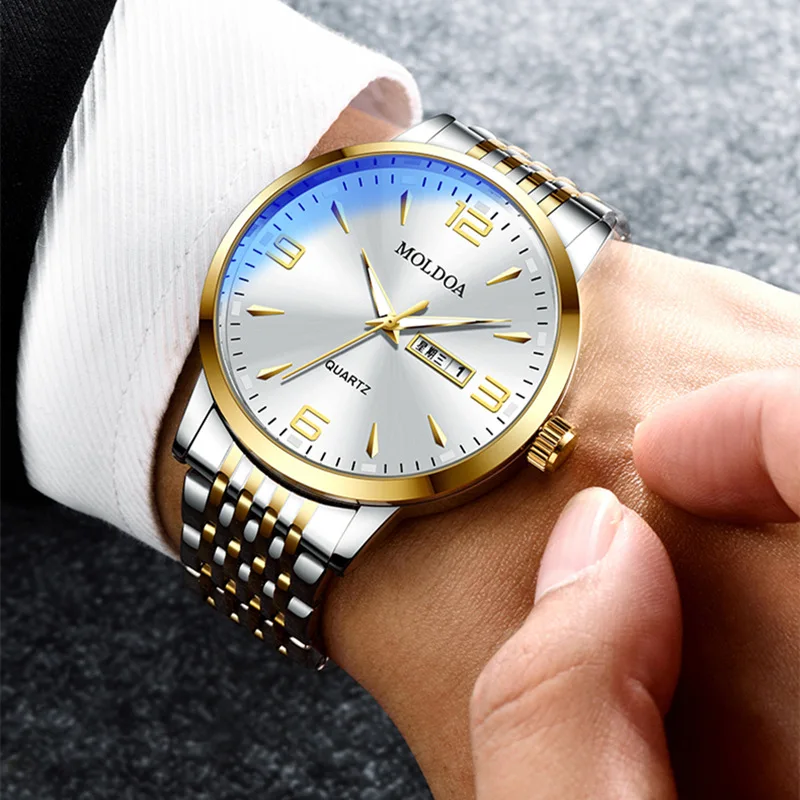 Watch Men's Night Light Calendar Business Waterproof Analog Watch Classic Stainless Steel Watches for Men Arabic Numeral Markers