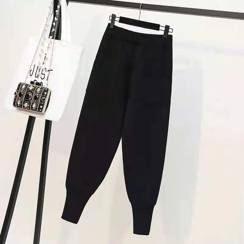 High Waist Knit Harem Pants Women's Versatile Harlan Trousers Comfortable Casual Long Pants Polyester Fabric Commute Sle