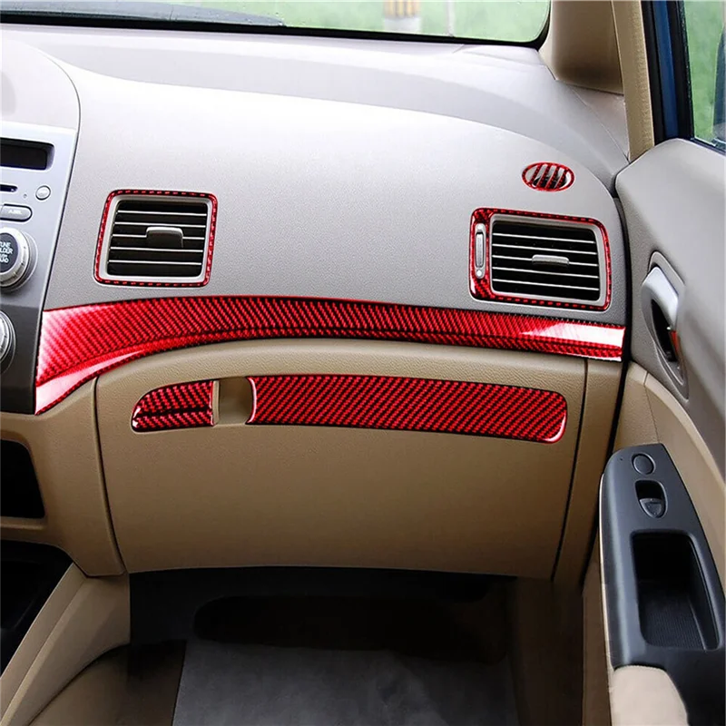 

A040-8Pcs Red Carbon Fiber Passenger Dashboard Cover Trim For Honda Civic 2006-2011
