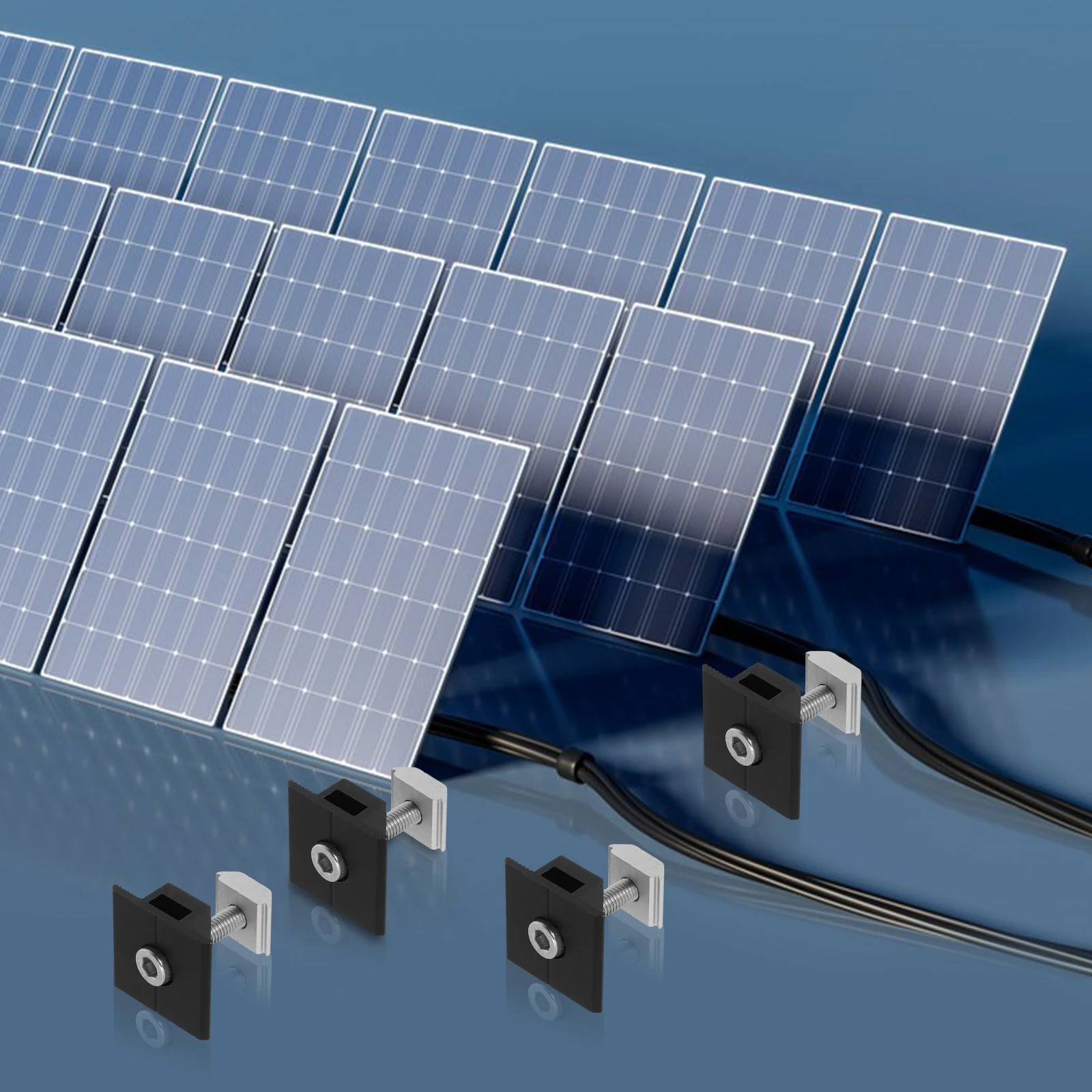 

4pcs Solar Panel Mid Clamps Durable Aluminum Alloy Secure Mounting Roof Kit M8 Bolts Pre-Drilled Holes For Rv