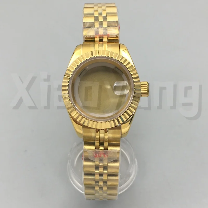 NH05 Cassa per orologio da 28 mm in acciaio inossidabile con vetro zaffiro scanalato e curvo lucido per donna, adatta al movimento NH05 NH06 impermeabile