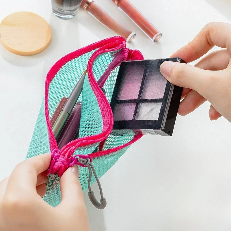 1 pièces Mini sac de maquillage en maille transparente femmes portables rouges à lèvres pochette de rangement cosmétique clair mignon petit sac de maquillage