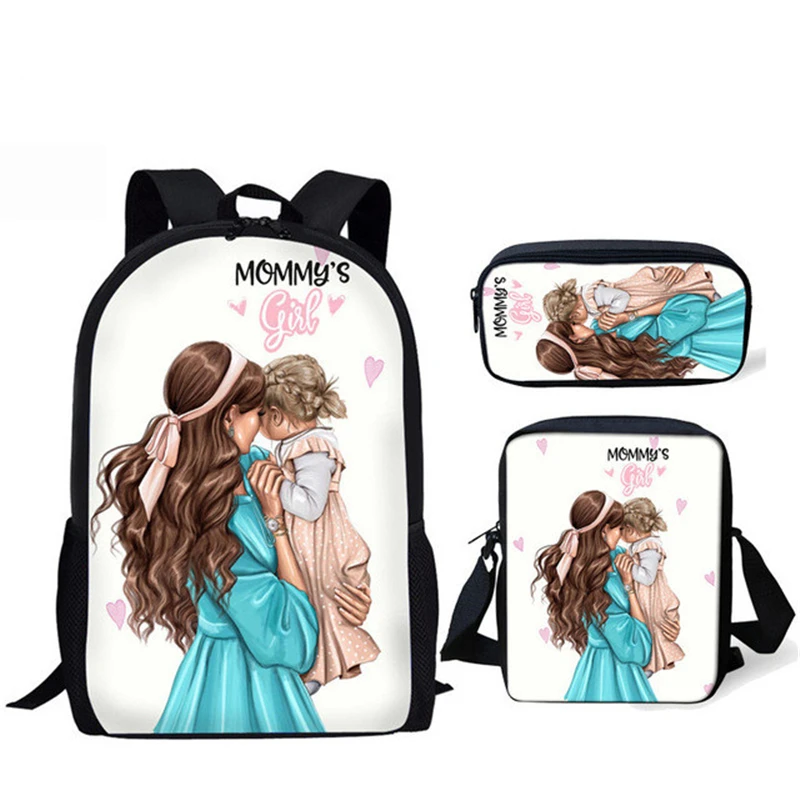 

Creative Super Mom Life Daughter 3D Print 3pcs/Set pupil School Bags Laptop Daypack Backpack Inclined shoulder bag Pencil Case