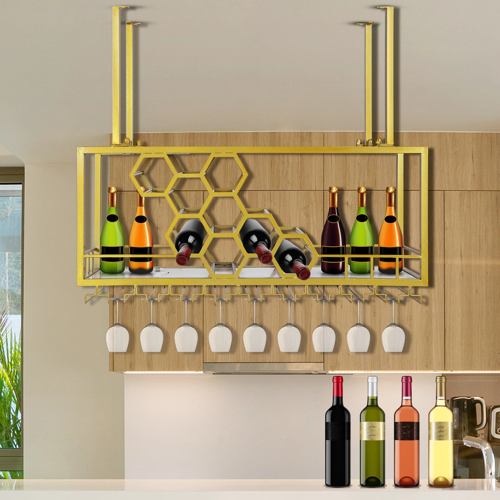 

Decorative Wine Rack Wall-Mounted Liquor Organizer Large Capacity Wine Glass Storage Bracket for Home Bar Dining Room Decorative