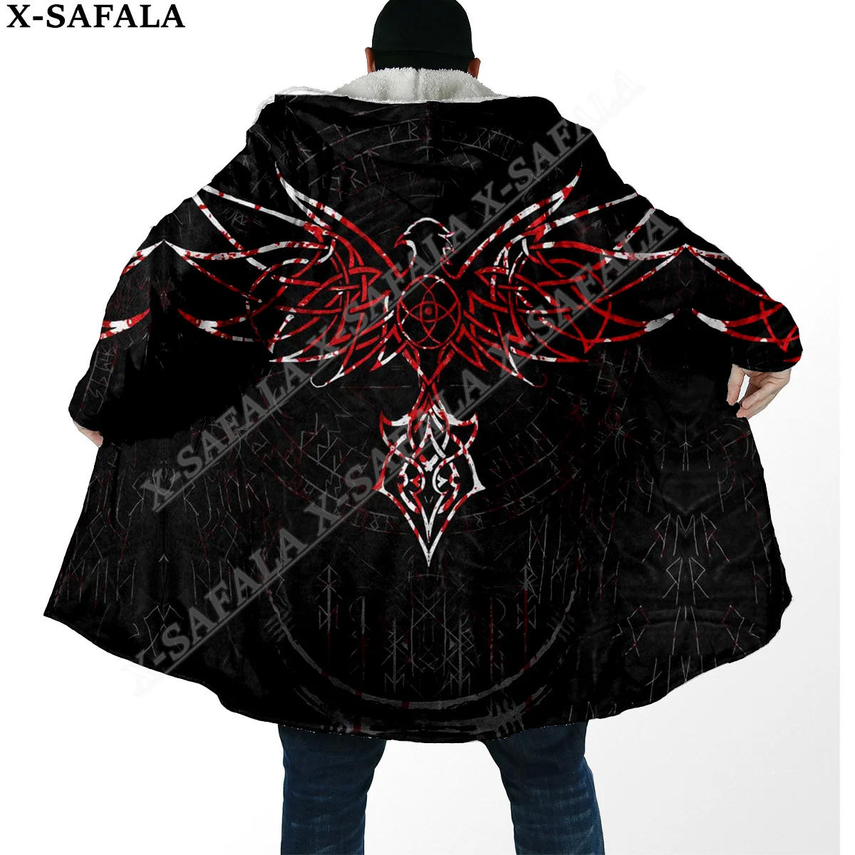 Symbol Viking Tattoo Raven Odin Overcoat Coat 3D Print Thick Warm Hooded Cloak  Men Windproof Fleece Unisex Casual-10