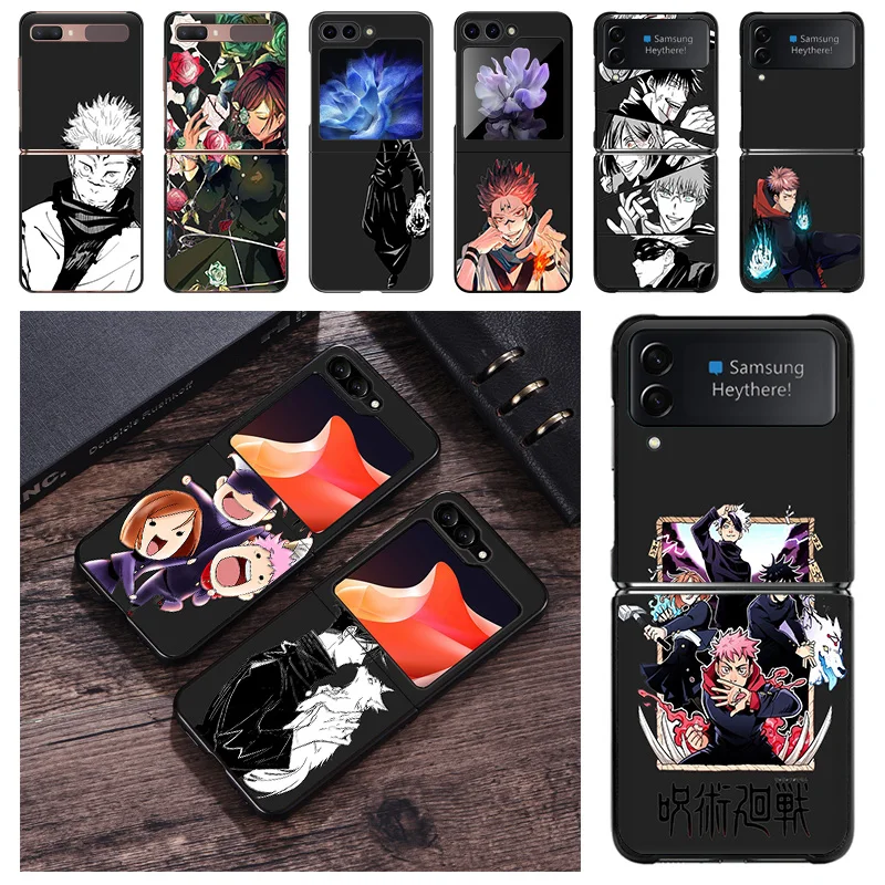 Nuova custodia per telefono di tendenza per Samsung Galaxy Z Flip 6 5 4 3 5G Flip6 Flip5 Flip4 Jujutsu Kaisen Cartoon Cover posteriore rigida opaca nera