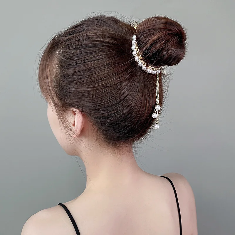 Korean Rhinestone Tassel Pearl Hair Claws Bun Hair Clip Crab Women Barrettes Ponytail Holder Hairpins Fashion Hair Accessories