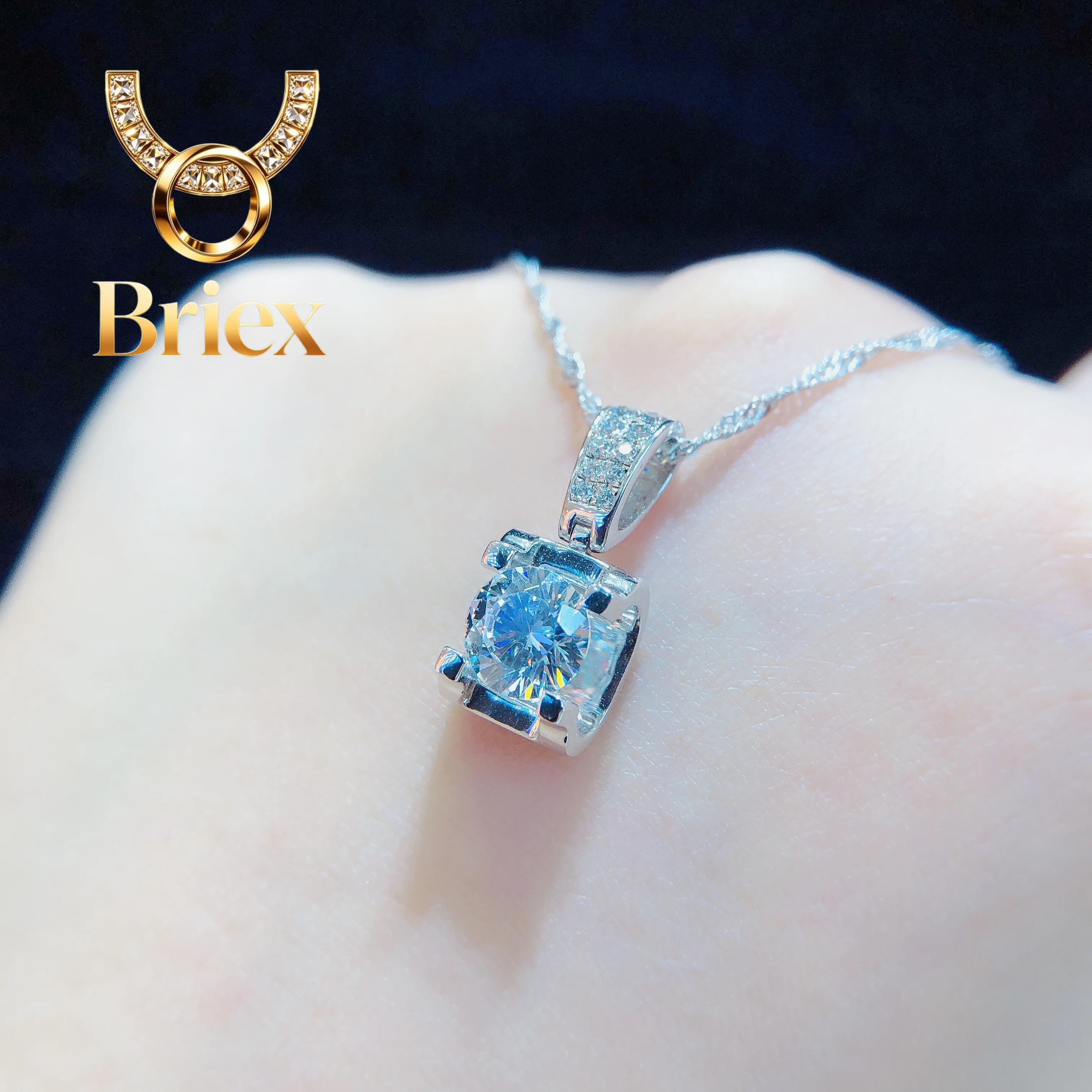 

Briex Jewelry Pretty 0.5/1/2/3Ctw Round Cut D VVS1 Moissanite Pendant for Women Luxury Quality Platinum 950 Wedding Pendant Neck
