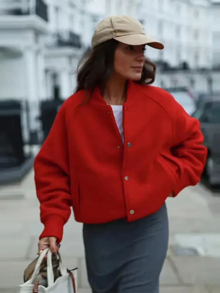 

HH Women Red Loose Casual Jacket Coat Simple Single Breasted Long Sleeve Baseball Jacket Fashion Spring Autumn Maternity Top