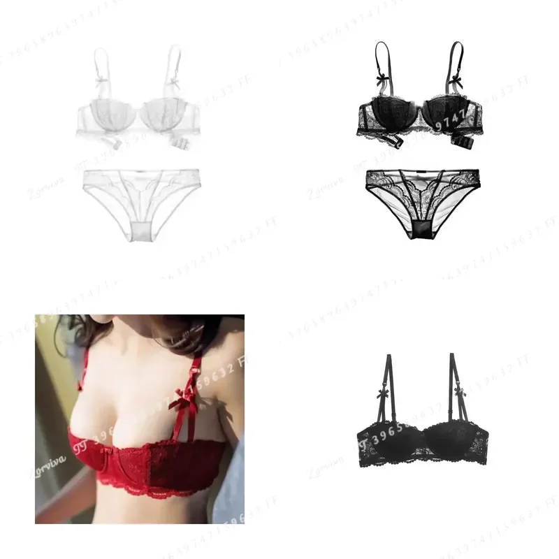 French Lace Half Cup Bra Ultra Thin Compact Small Bras Kawaii Lingerie Sexy Push Up Japanese Style Minimalist Design for